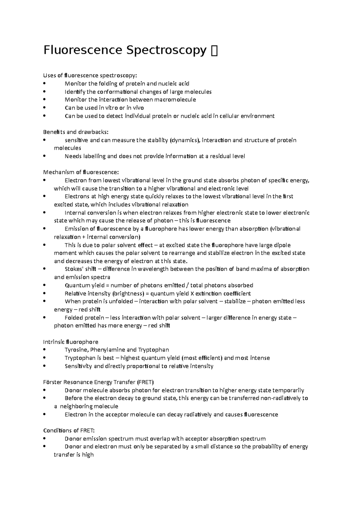 Fluorescence Spectroscopy Fluorescence Spectroscopy Uses of