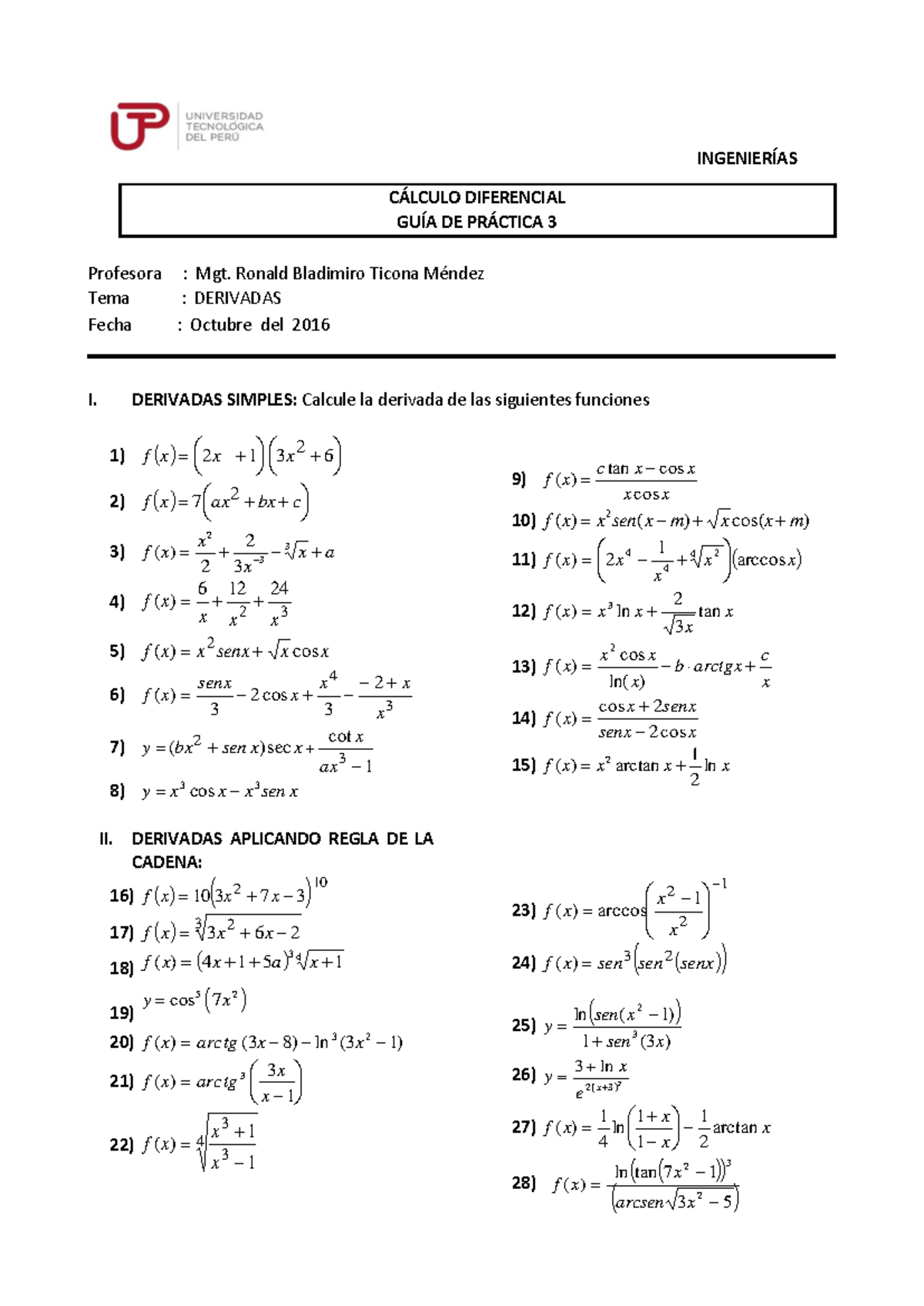 GUÍA3 Derivadas - INGENIERÍAS CÁLCULO DIFERENCIAL GUÍA DE PRÁCTICA 3 ...