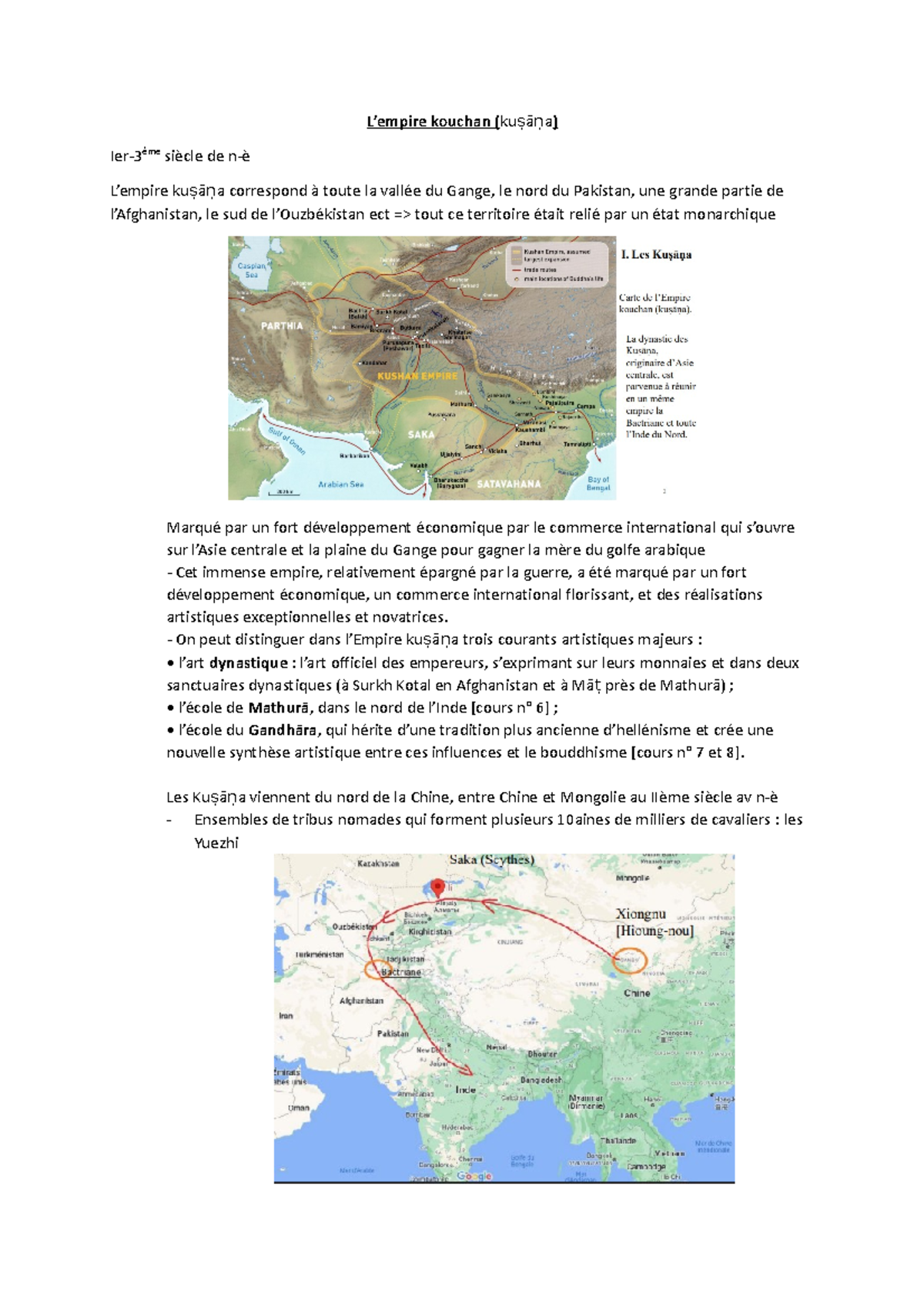 L'art kusana Notes de cours sur la période de l'empire kouchan L