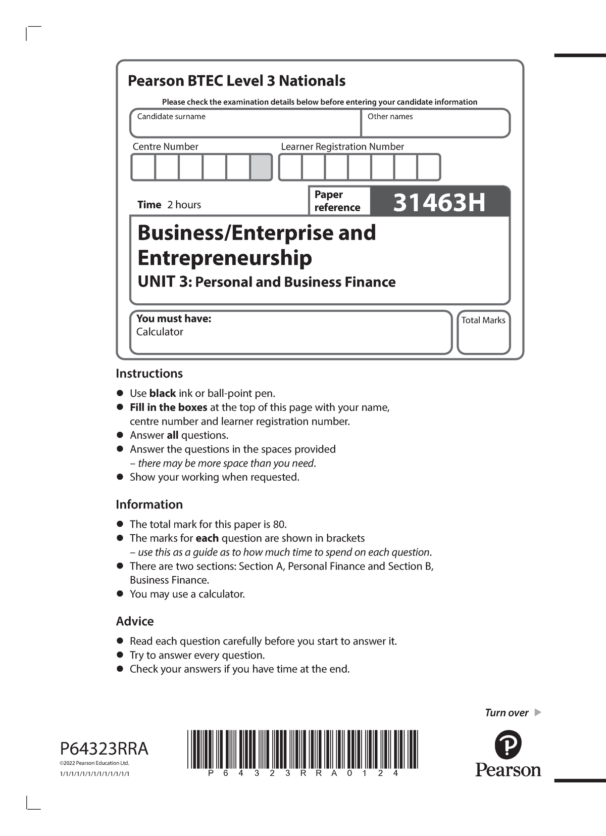 L3 Finance Past Paper Unit 3 Jun 2022 - P64323RRA0124 Turn over Total ...