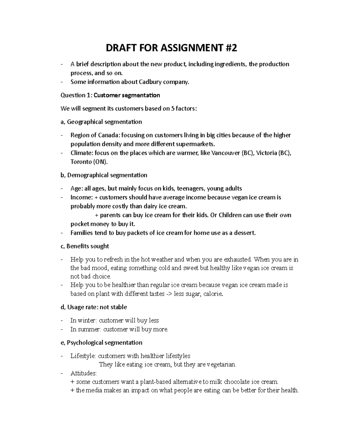 Draft FOR Assignment- MKTG - DRAFT FOR ASSIGNMENT A brief descripion ...