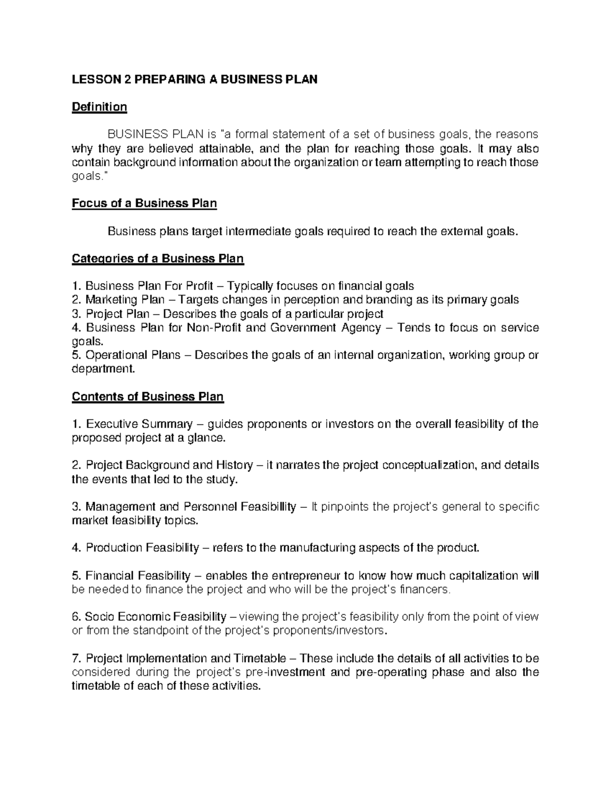 Business Implementation Lesson 2 Business Plan Implementation 1