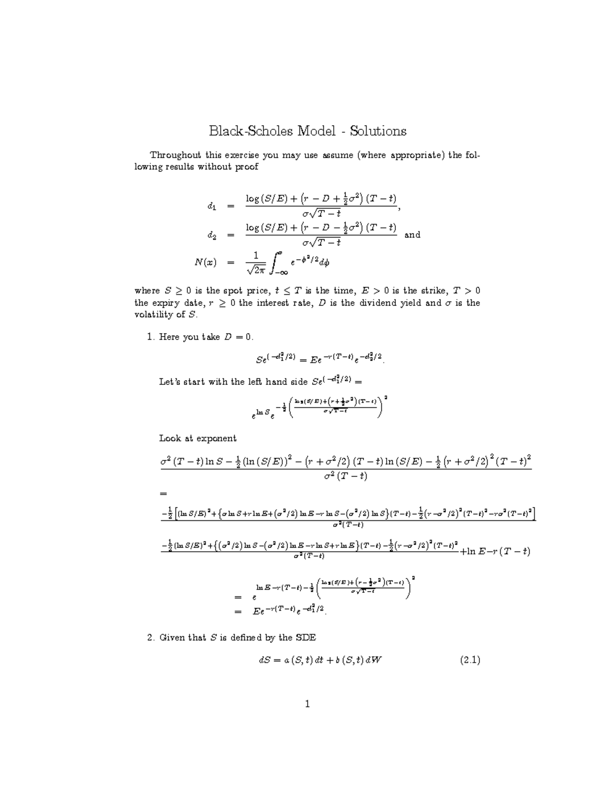 BSE solutions 2023 - Black-Scholes Model - Solutions Throughout this ...