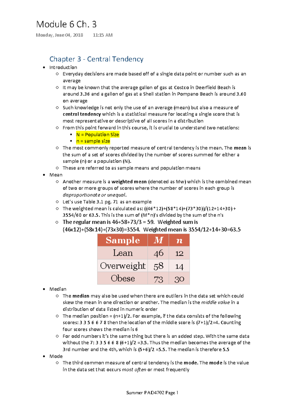 Module 6 Chapter 3 - Lecture Notes 6 - Module 6 Ch. 3 Monday, June 04 ...