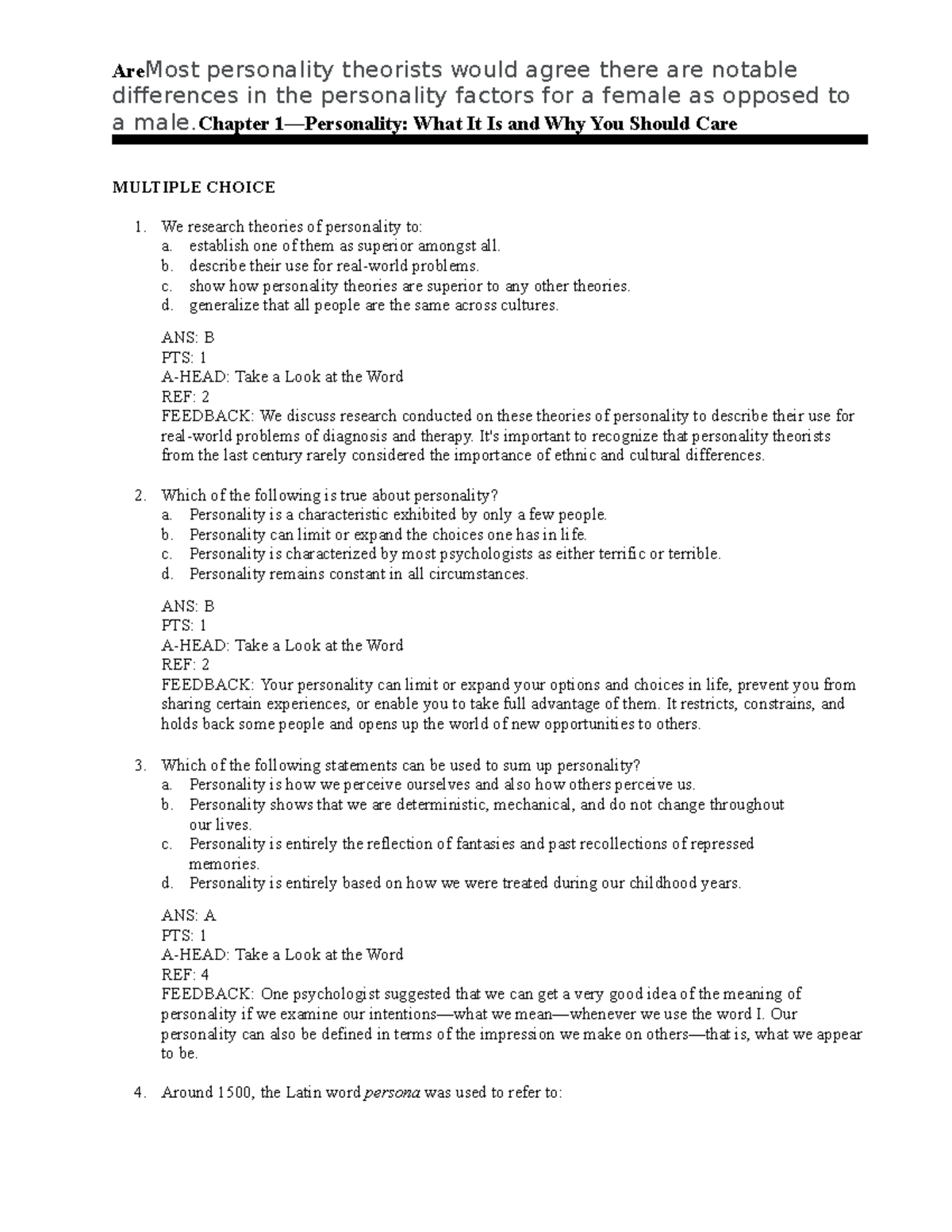 Test 1 (Test Bank) For Intro To Psychology - PSYC 1250 - SMU - Studocu