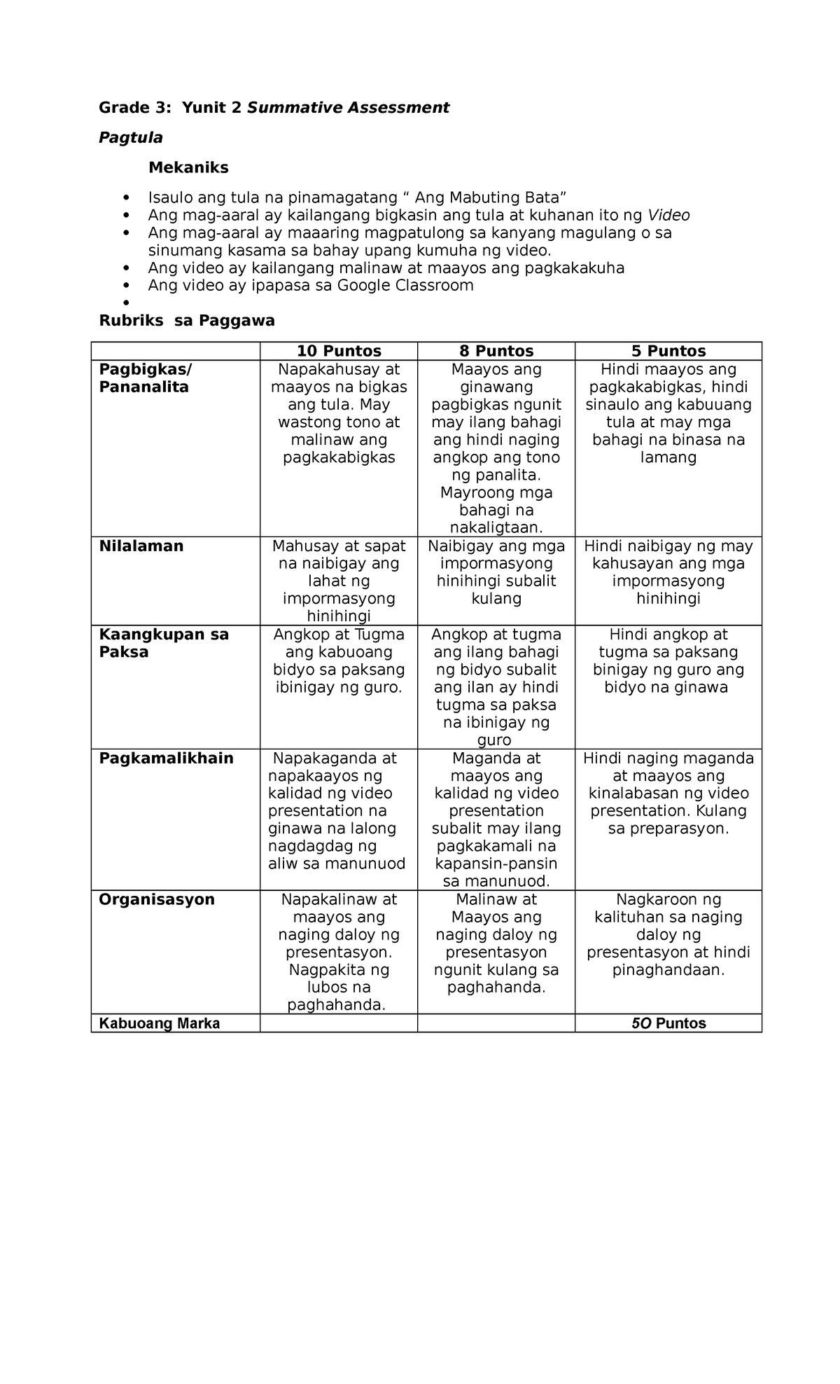 Summative Assessment Grade 3 Y2 - Grade 3: Yunit 2 Summative Assessment ...