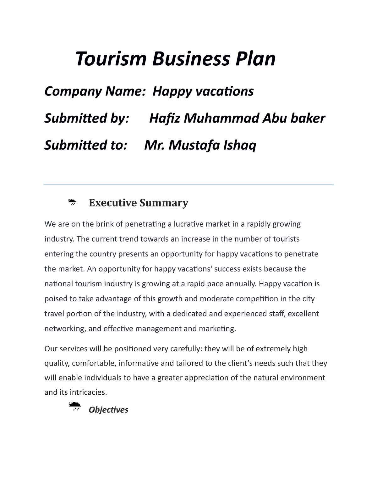 tourism business plan sample pdf