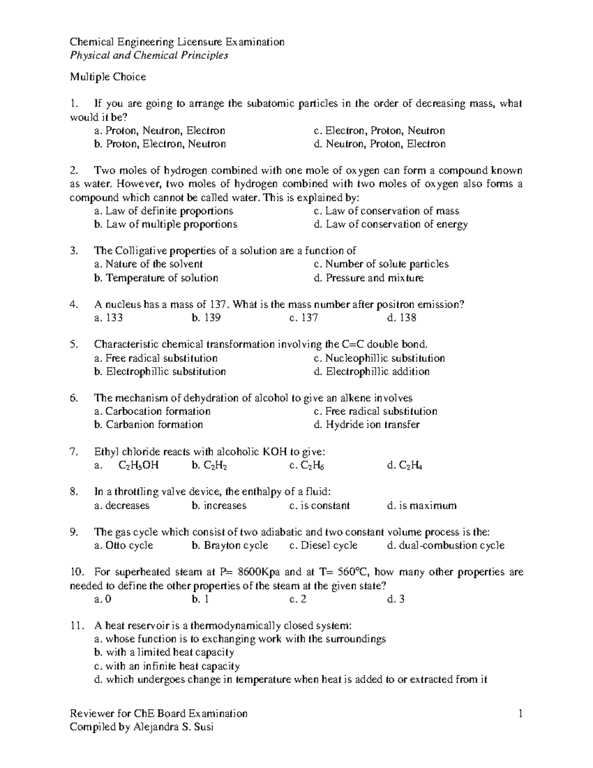 Sample/practice exam 2010, questions and answers - Physical and ...