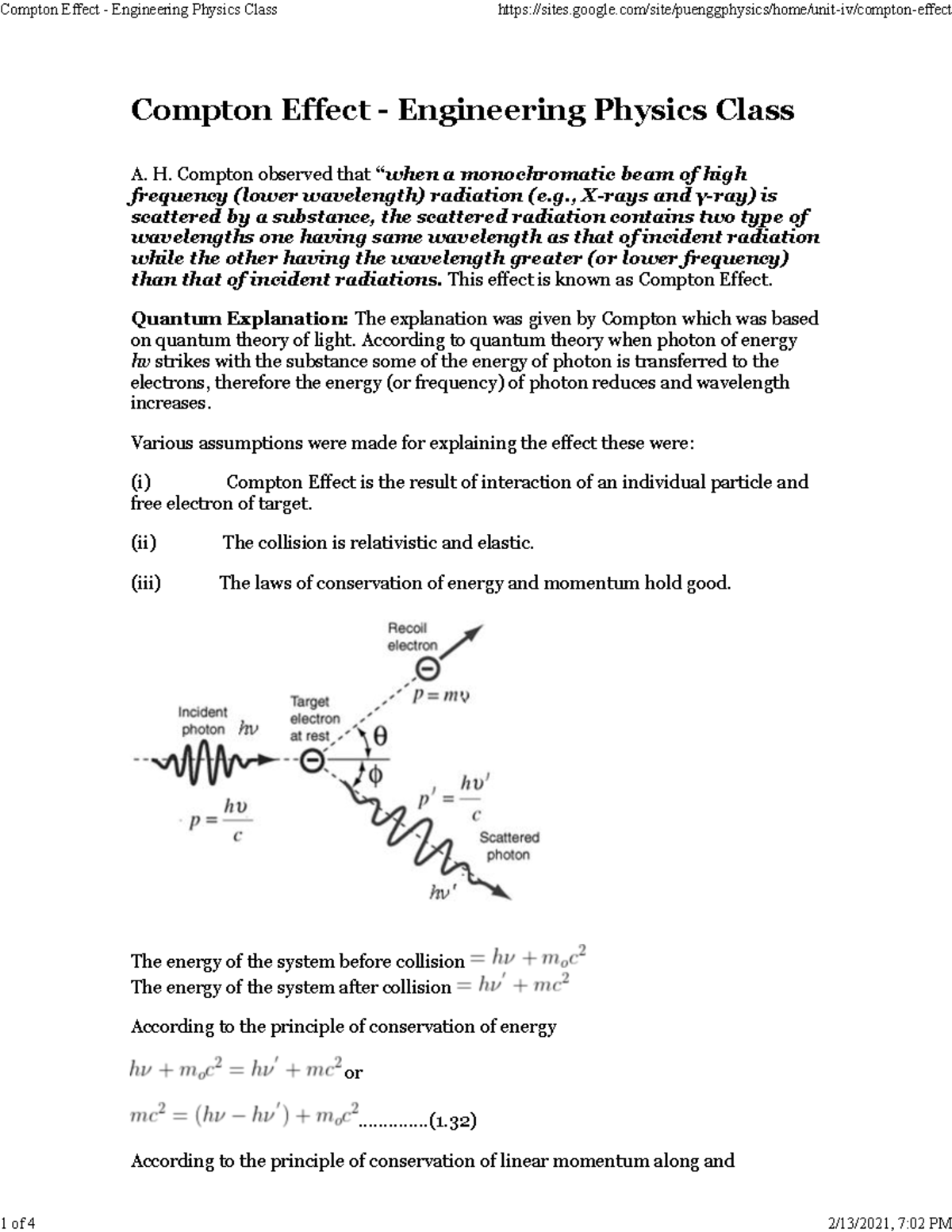 ComptonEffectI 2 Compton Effect Engineering Physics Class A. H