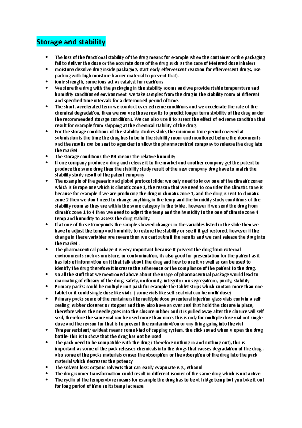 Storage and stability - notes - Storage and stability The loss of the ...