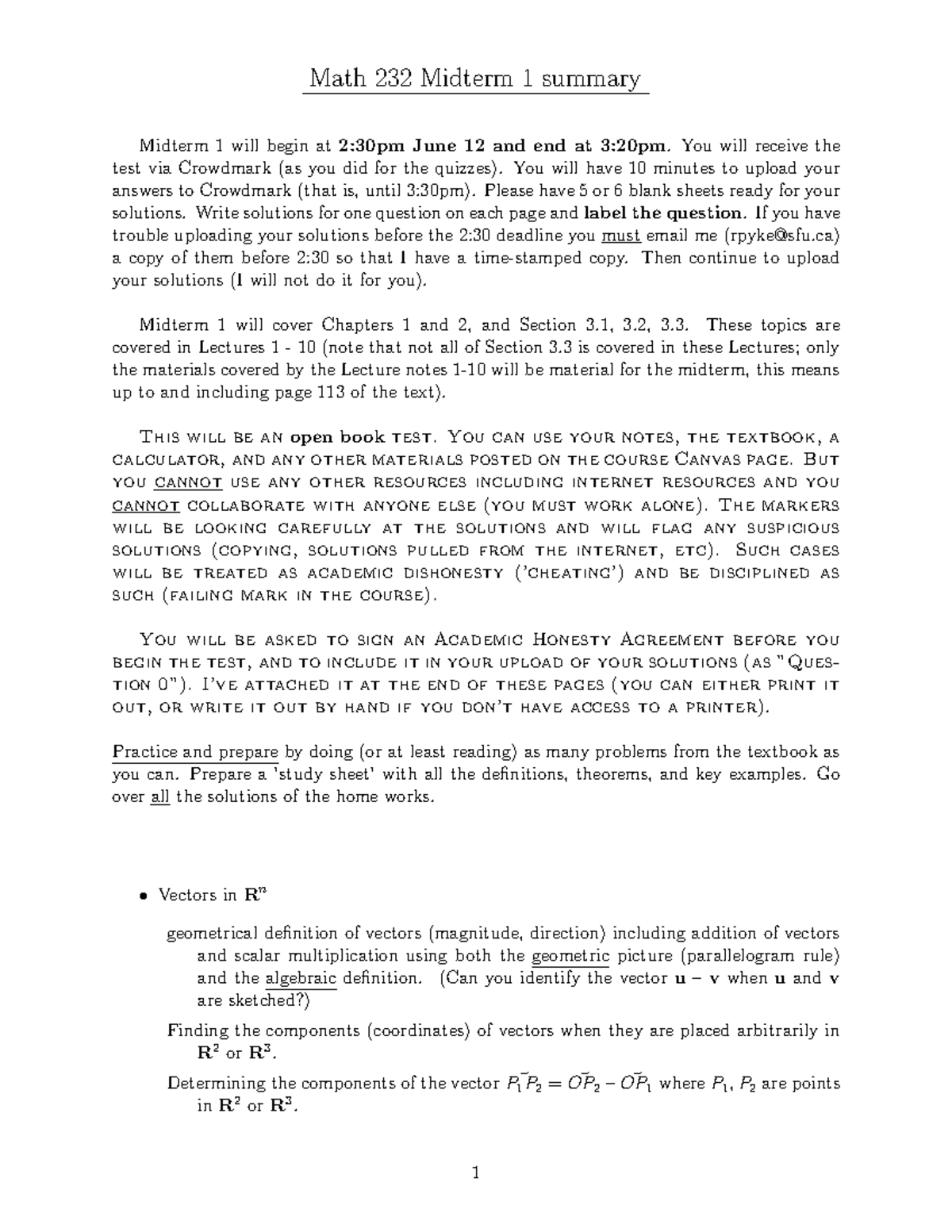 Mid1 summary-5 - Math 232 Midterm 1 summary Midterm 1 will begin at2 ...