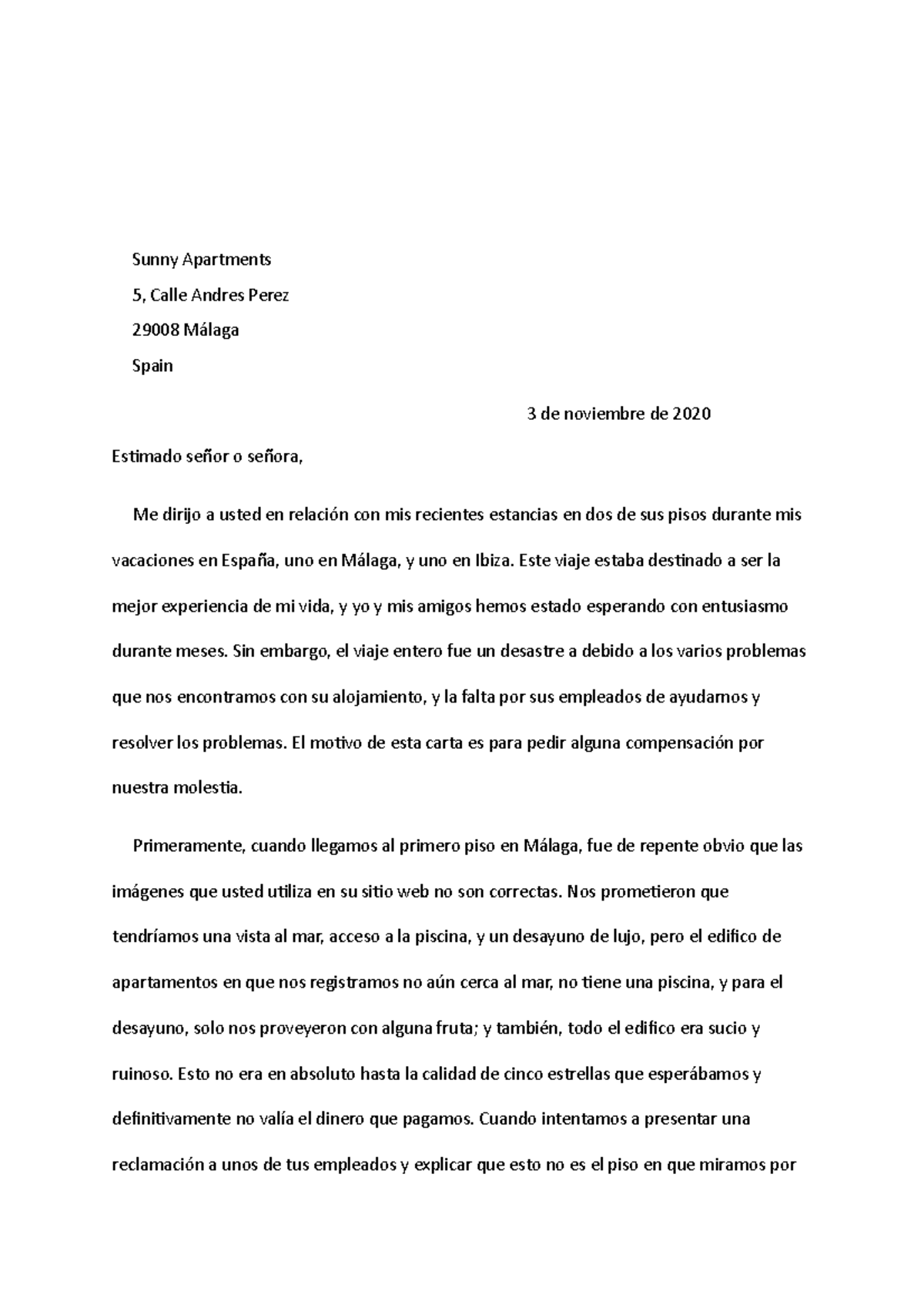 Spanish Complaint Letter HISP203 Liverpool Studocu