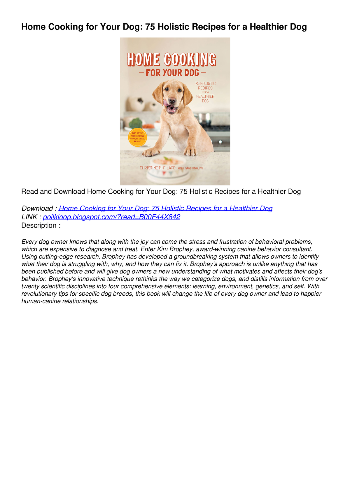 [PDF] DOWNLOAD FREE Home Cooking for Your Dog: 75 Holistic Recipes for ...