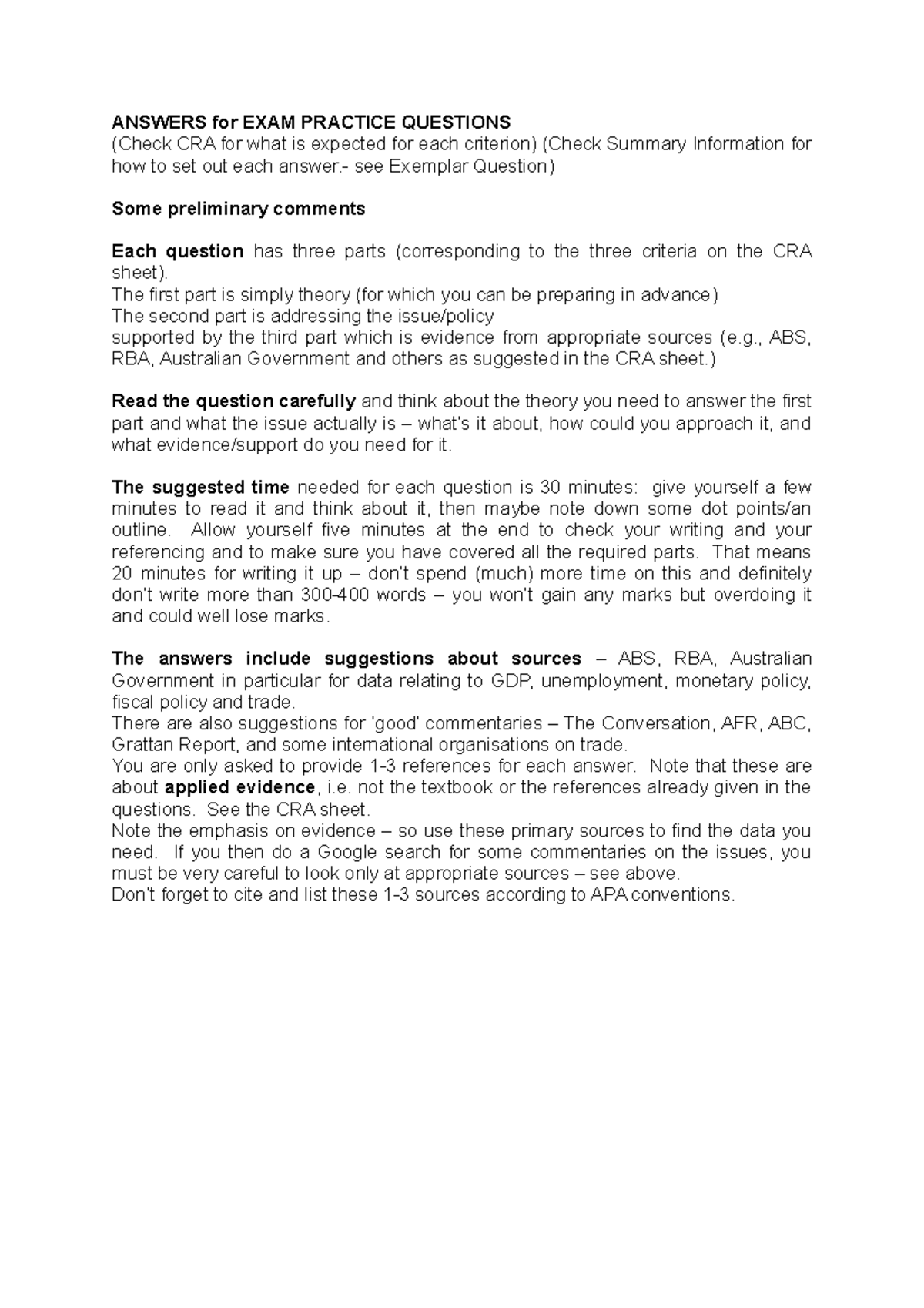 Answers for Final Exam Practice Questions - ANSWERS for EXAM PRACTICE ...