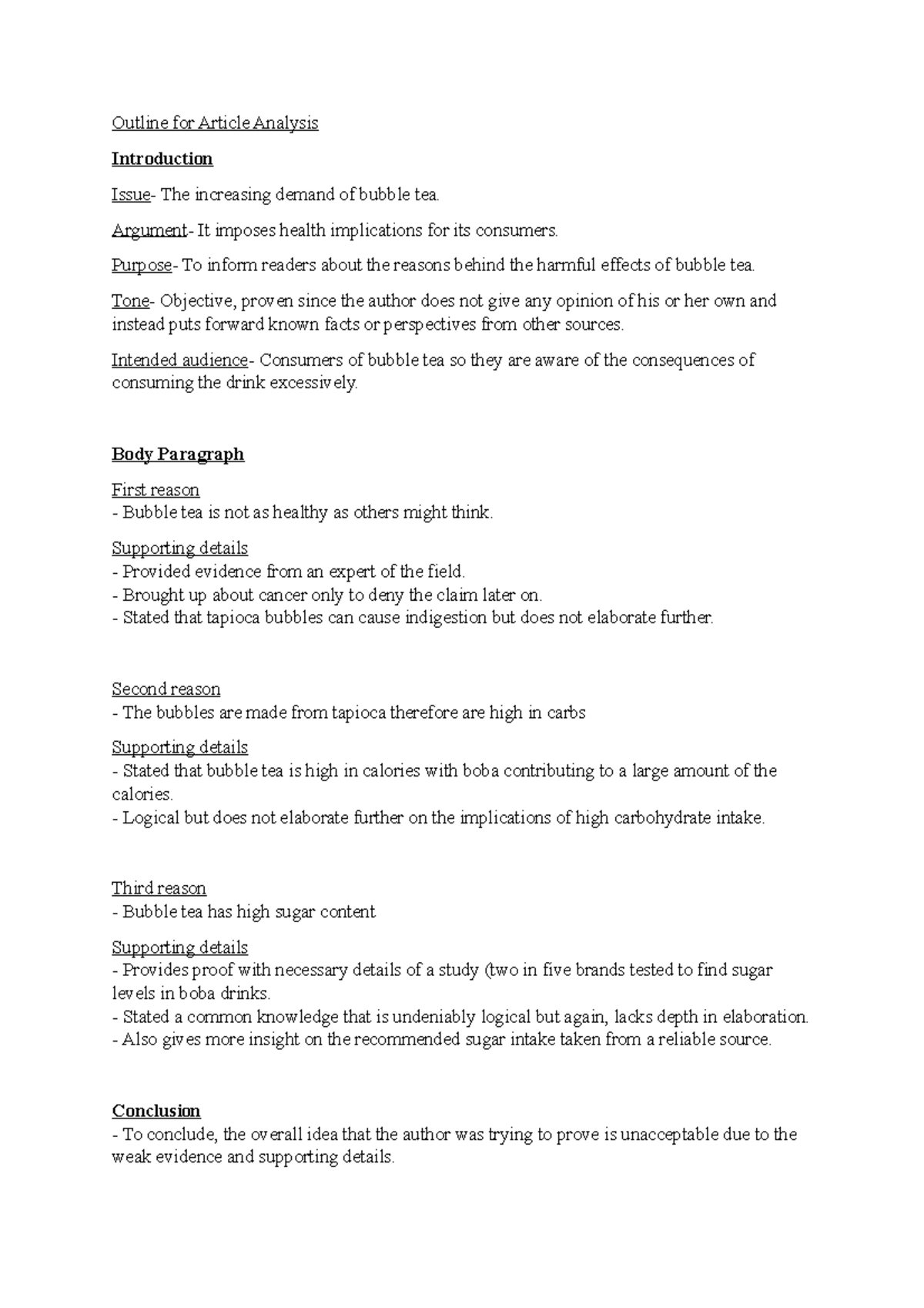 Written analysis outline - English For Oral Presentations - Studocu