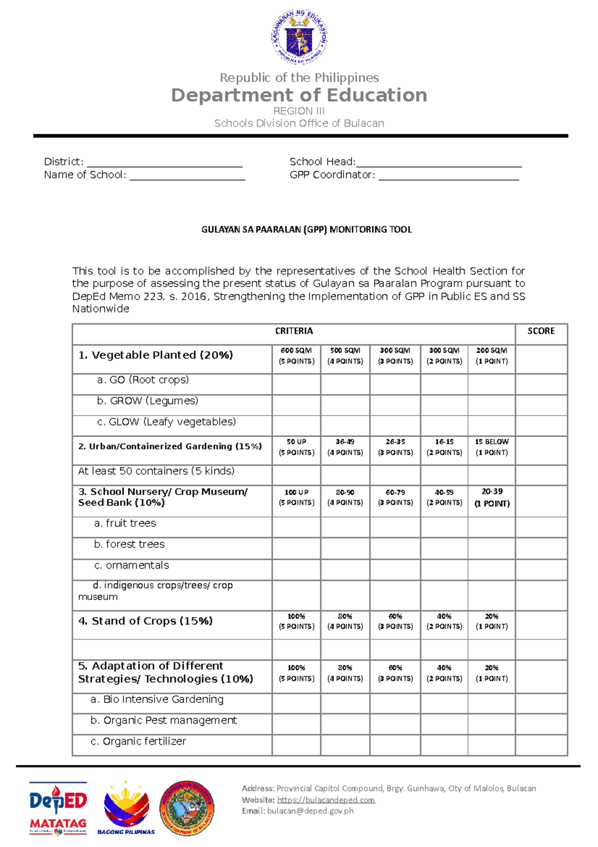 Gpp monitoring tool 2023 - Republic of the Philippines Department of ...