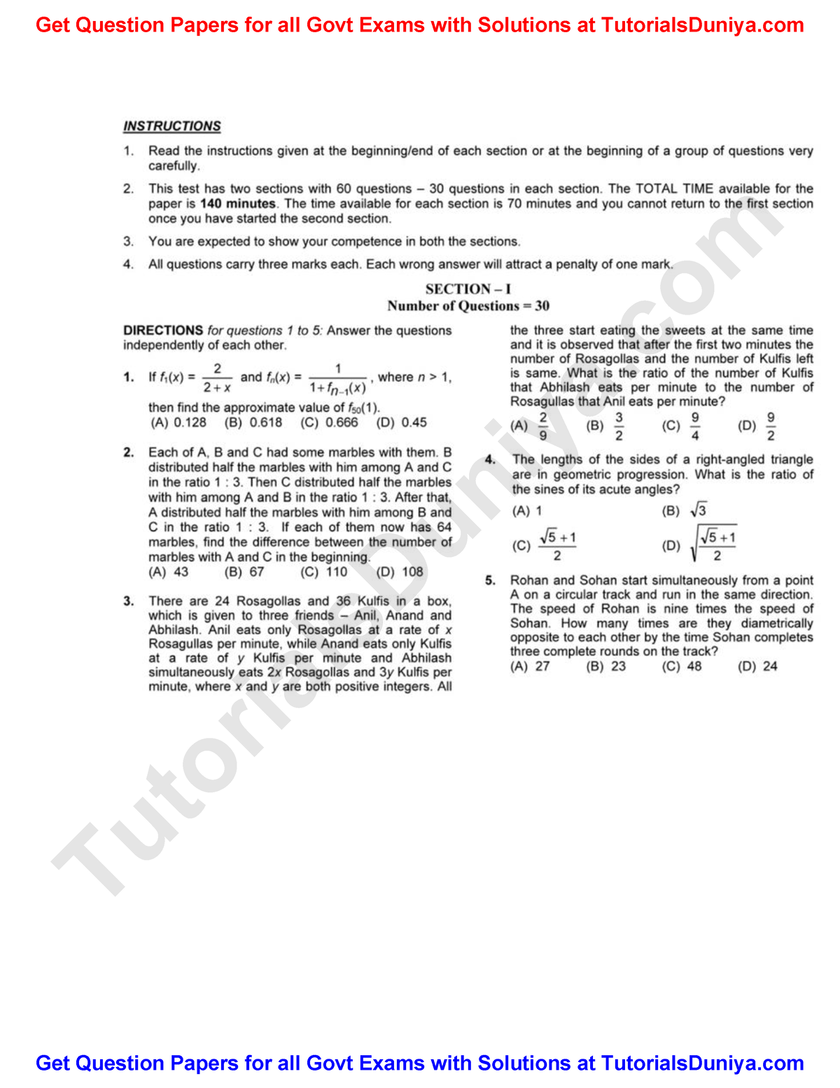 CAT 2014 Previous Year Question Paper - TutorialsDuniya TutorialsDuniya ...