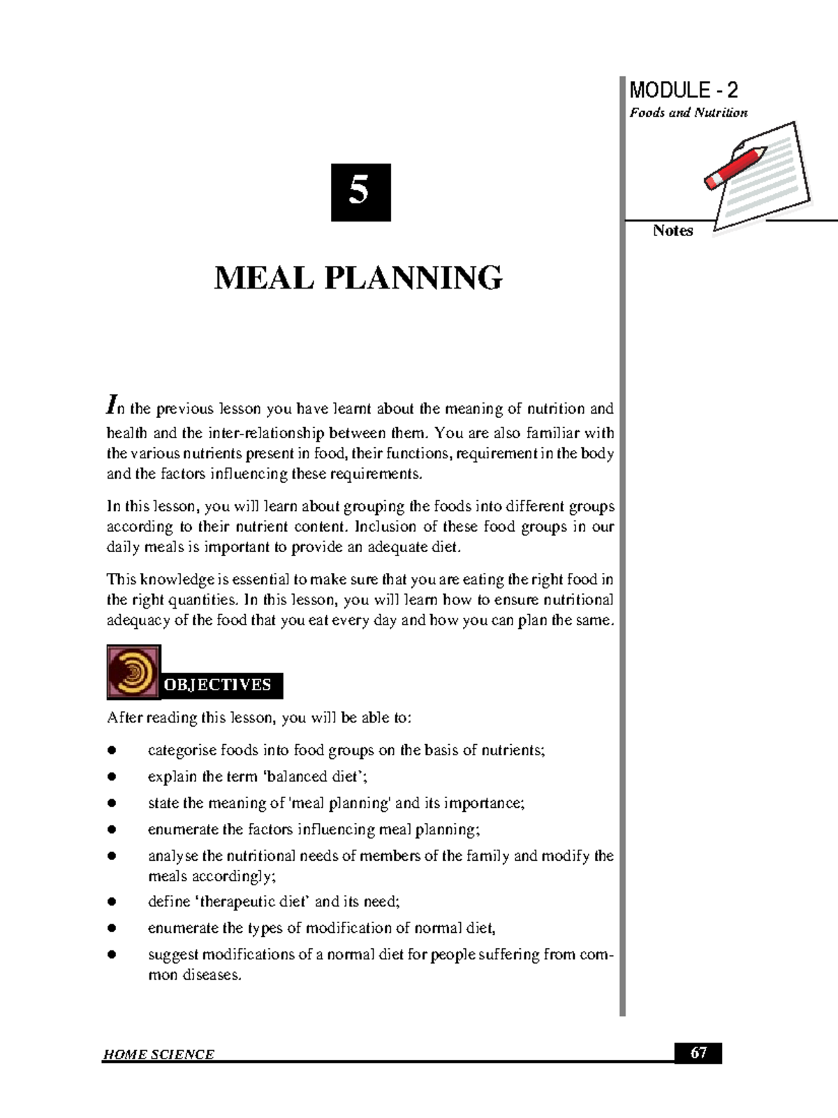 321 E Lesson 5 meal planning MODULE 2 Foods and Nutrition Notes 67