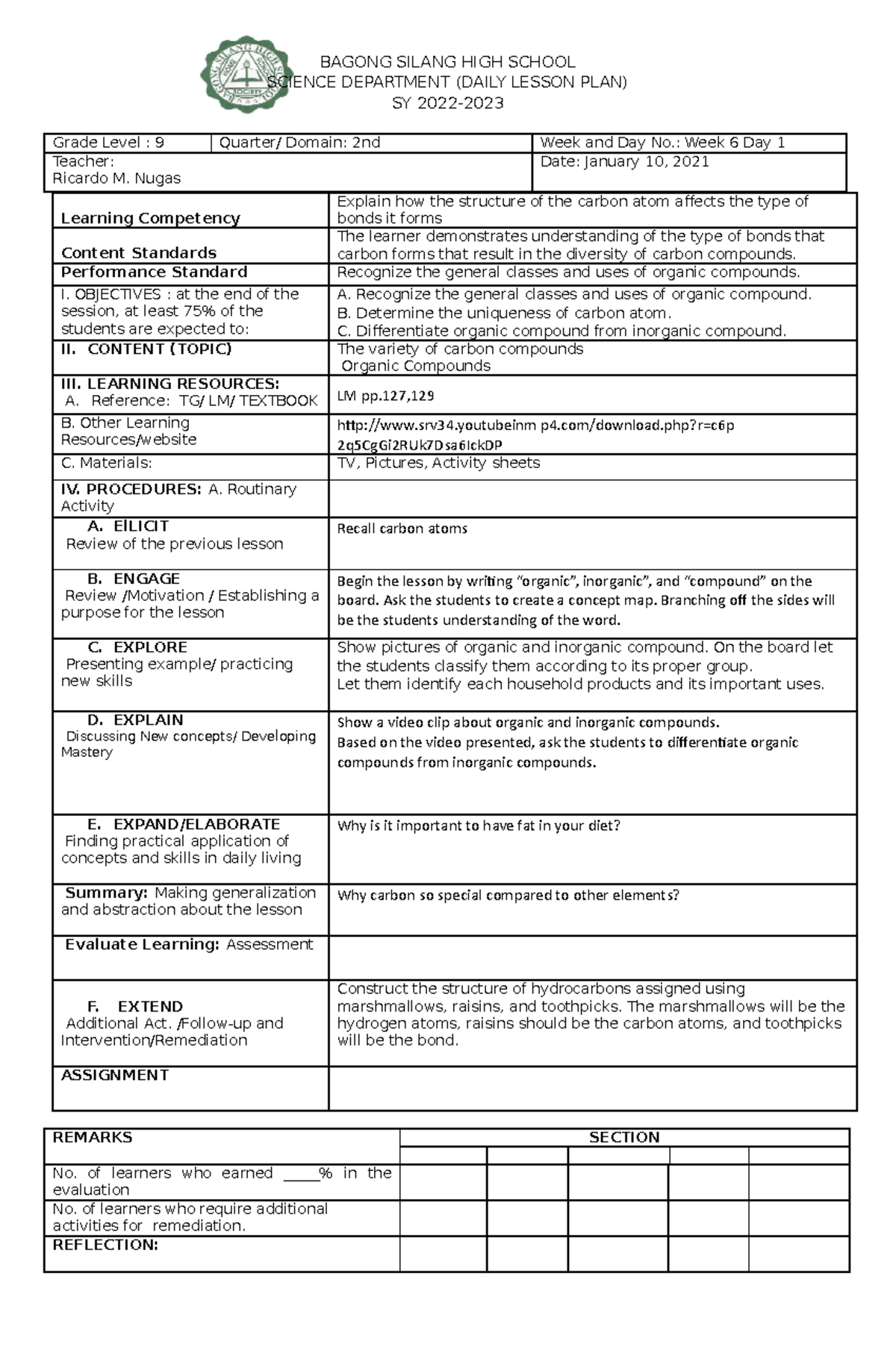 DLP- Template- Edited - Daily Lesson Log - BAGONG SILANG HIGH SCHOOL ...