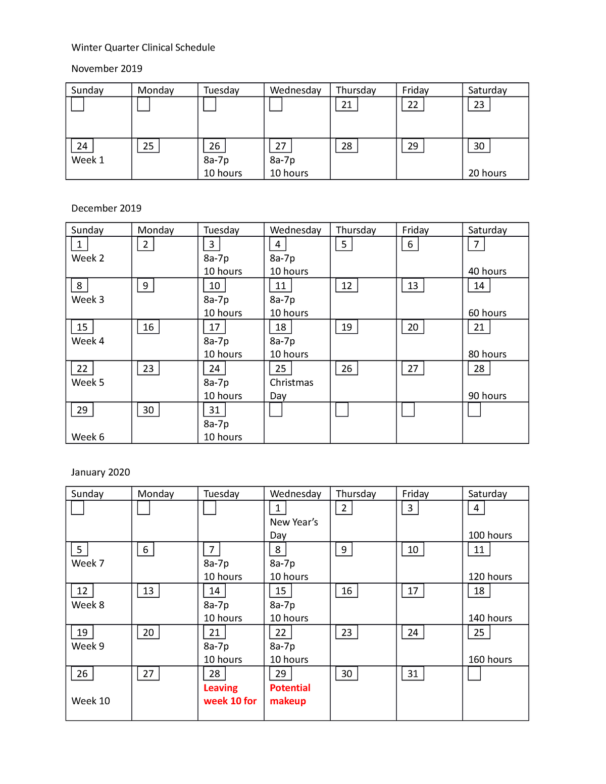 Winter Clinical Rotation Schedule Studocu