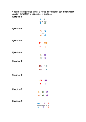 Sumas y restas de fracciones. Simplificar. worksheet