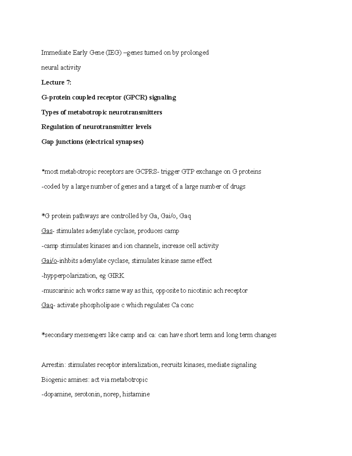 G Protein Coupled Receptors, G alpha proteins Immediate Early Gene