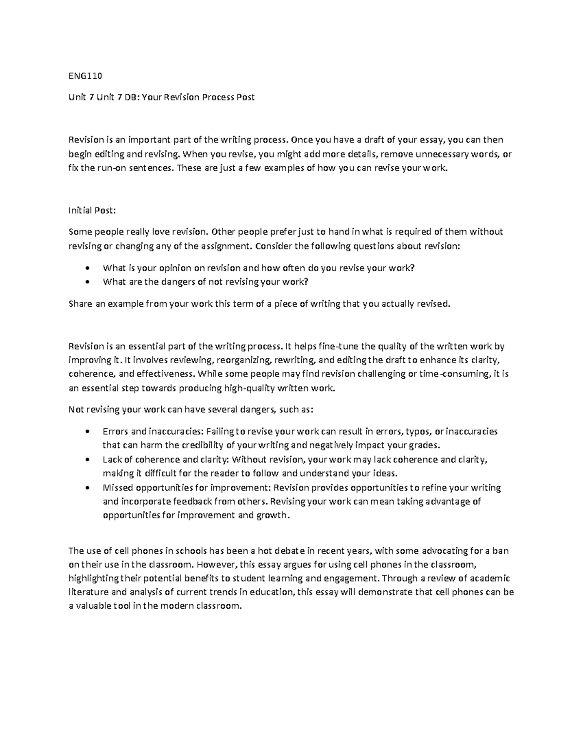 ENG110 Unit 7 DB Your Revision Process Post - ENG Unit 7 Unit 7 DB ...