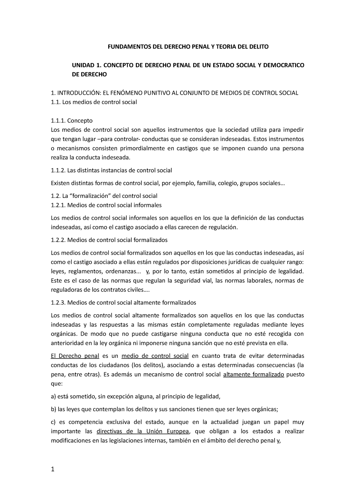 Derecho Penal I Apuntes Fundamentos Del Derecho Penal Y Teoria Del Delito Unidad 1 Concepto 2308