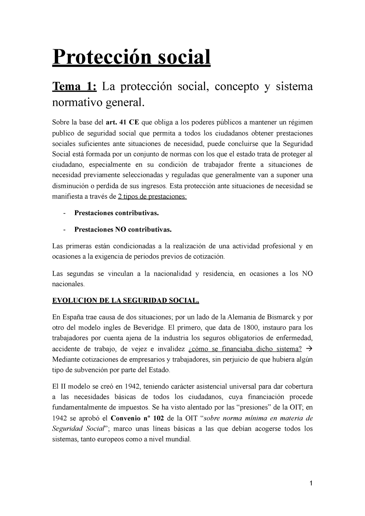 Proteccion social - Protección social Tema 1: La protección social,  concepto y sistema normativo - Studocu