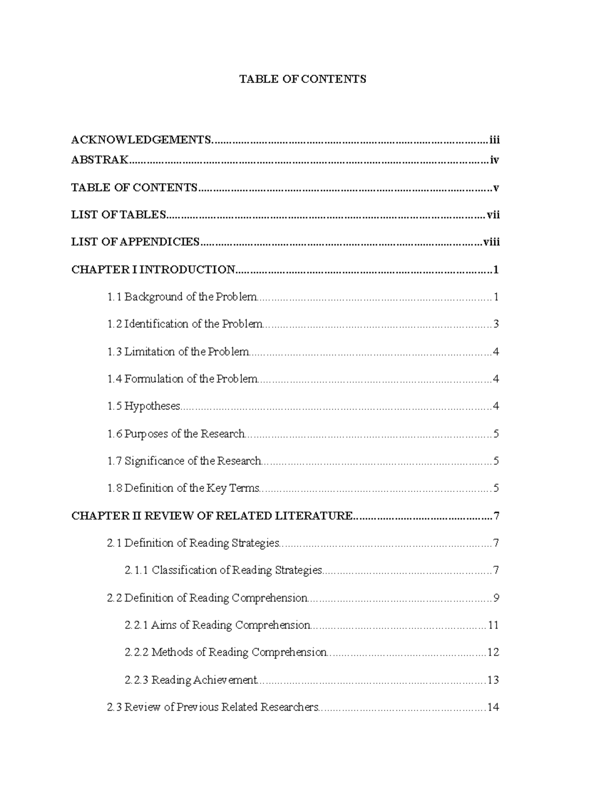 Table OF Contents - TABLE OF CONTENTS - Studocu