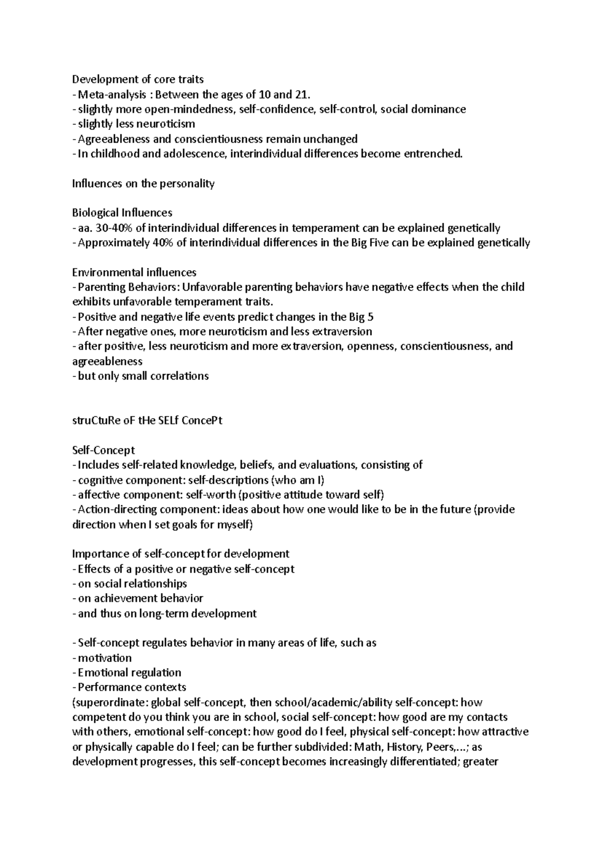 Development of core traits - Development of core traits Meta-analysis ...