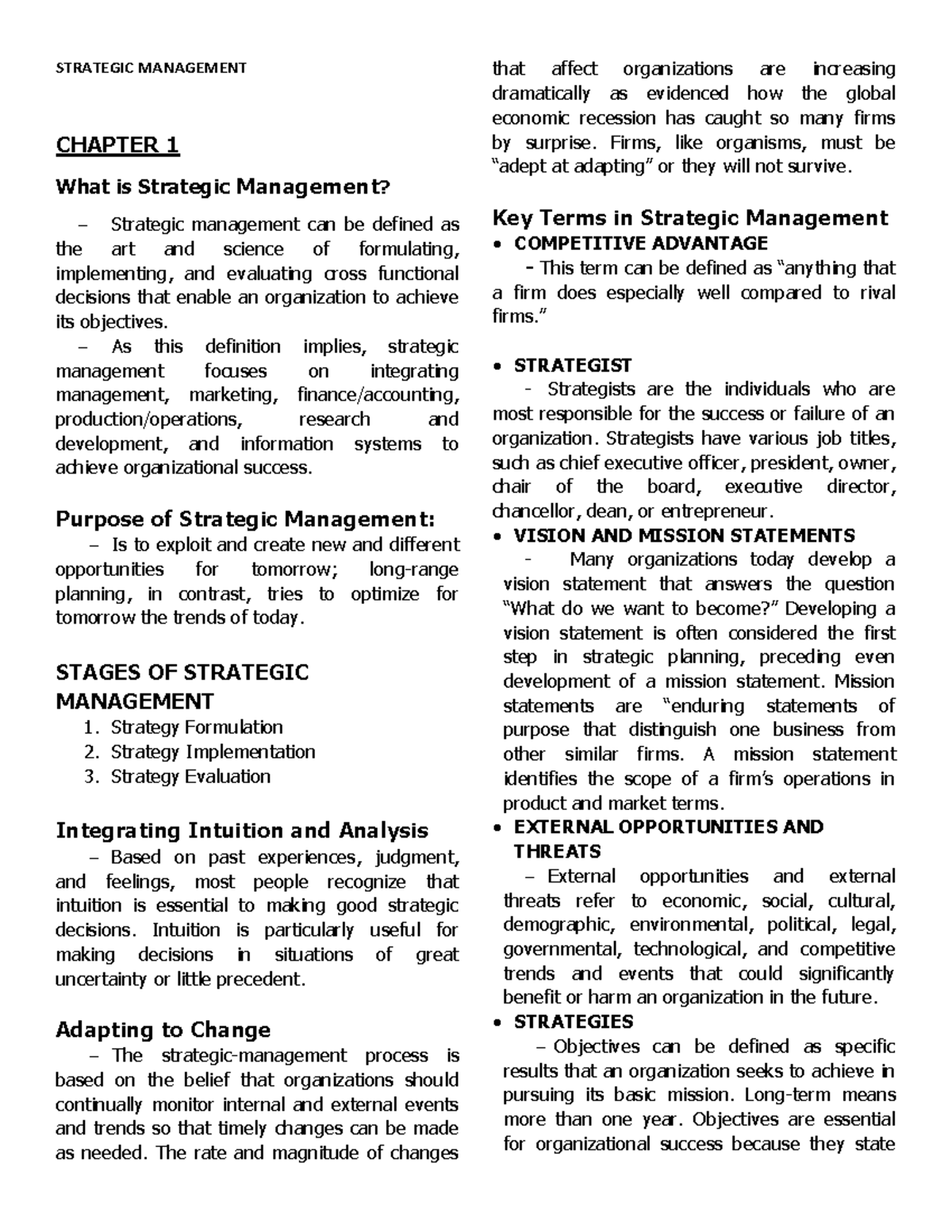 Strart- Audit Prelim - STRATEGIC MANAGEMENT CHAPTER 1 What is Strategic ...