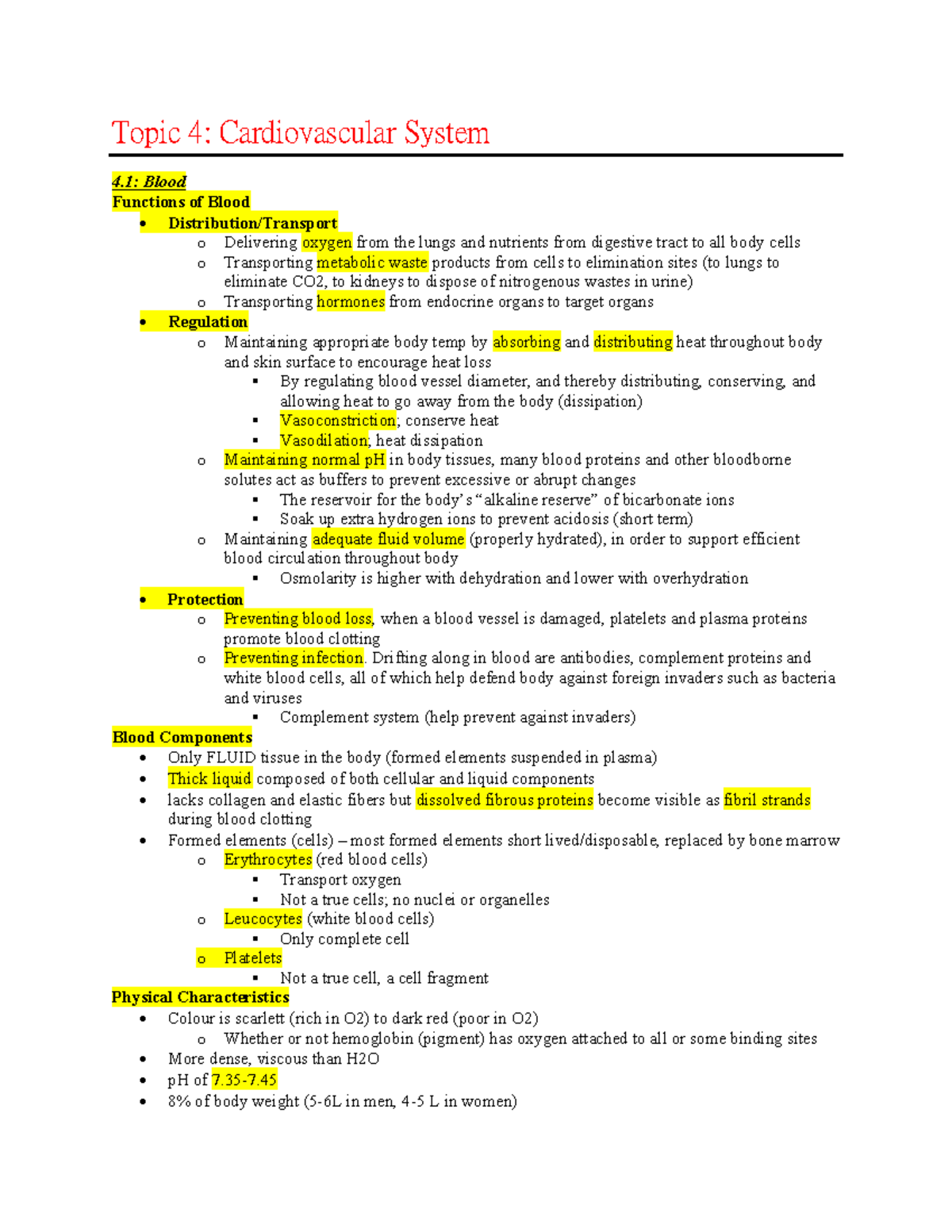 Topic 4: Cardiovascular System. and Blood. - Topic 4: Cardiovascular ...