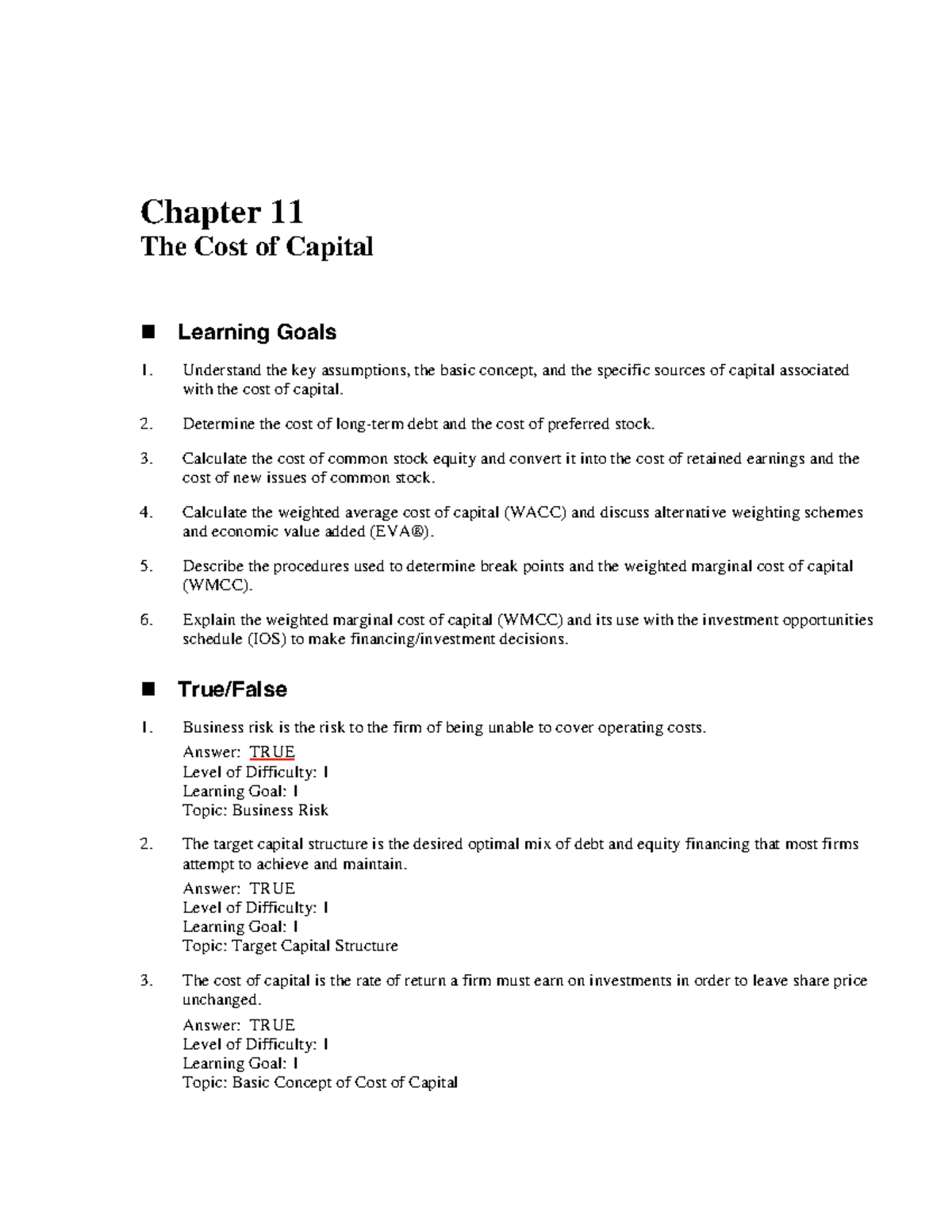 asdnj12he8787ojsd - Chapter 11 The Cost of Capital Learning Goals ...