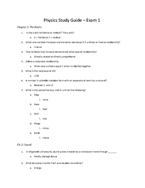 Physics final exam study guide - PHYSICS FINAL EXAM STUDY GUIDE Exam 1 ...