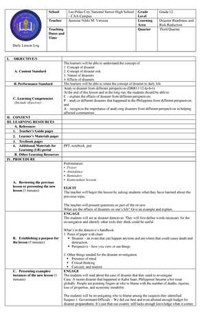 DLP-DRRR-Day 1-Basic Concept of Disaster - Daily Lesson Log School Las ...