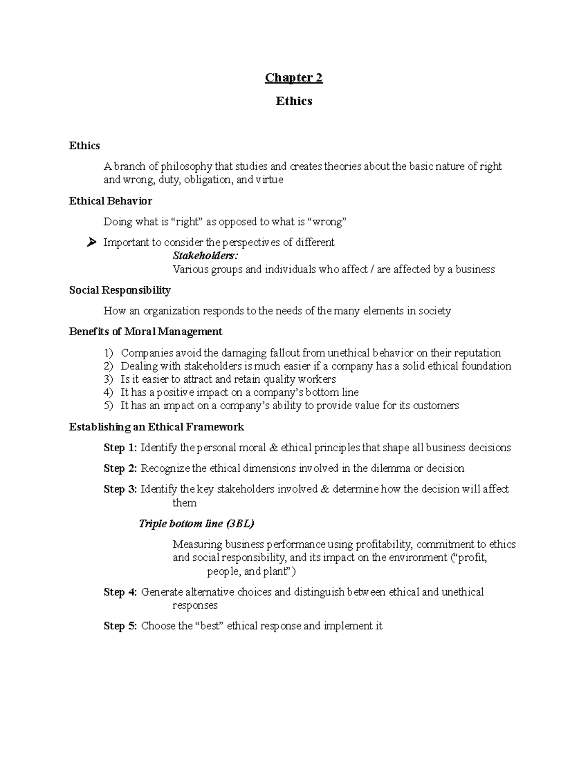Ethics - Lecture notes 6 - Chapter 2 Ethics Ethics A branch of ...