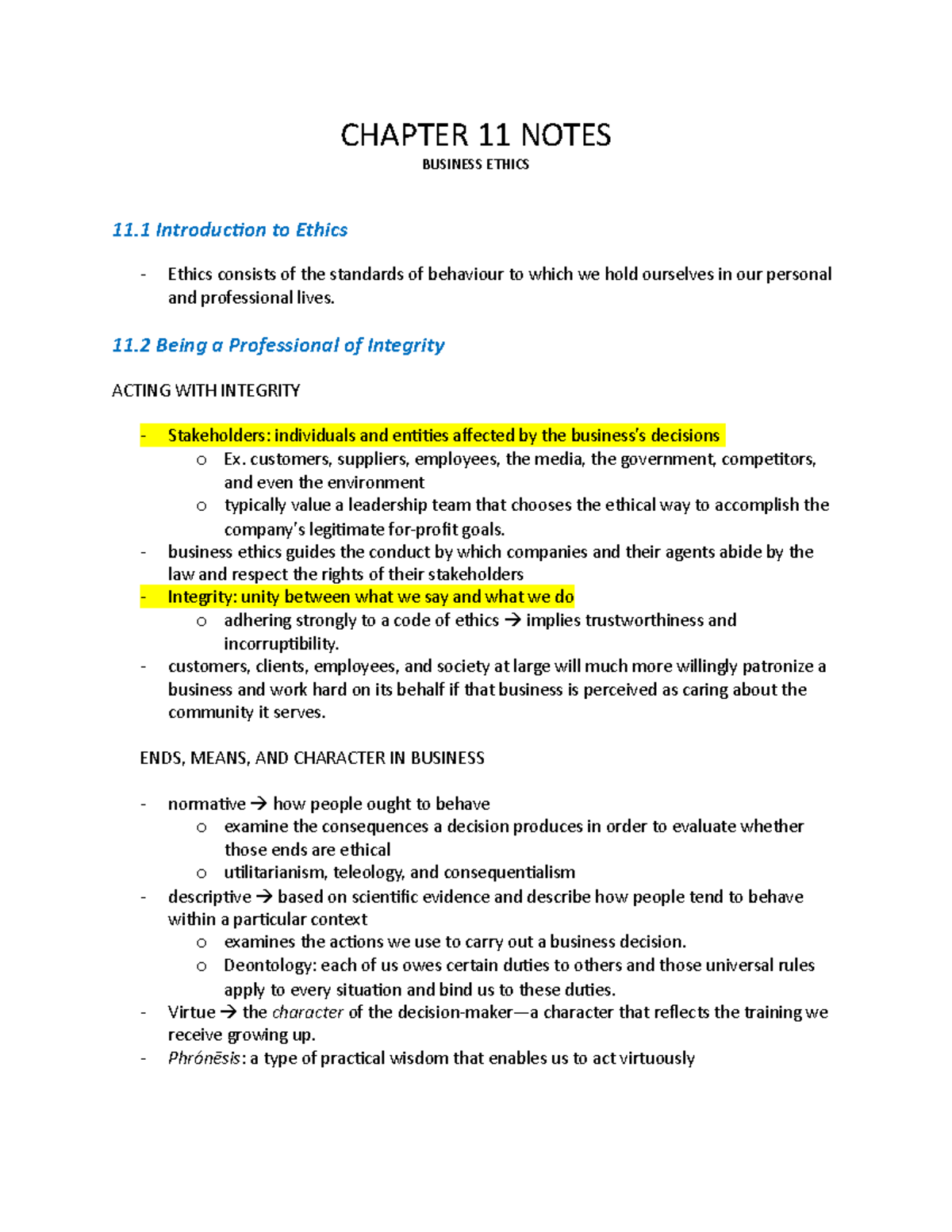 Chapter 11 Notes - CHAPTER 11 NOTES BUSINESS ETHICS 11 Introduction To ...