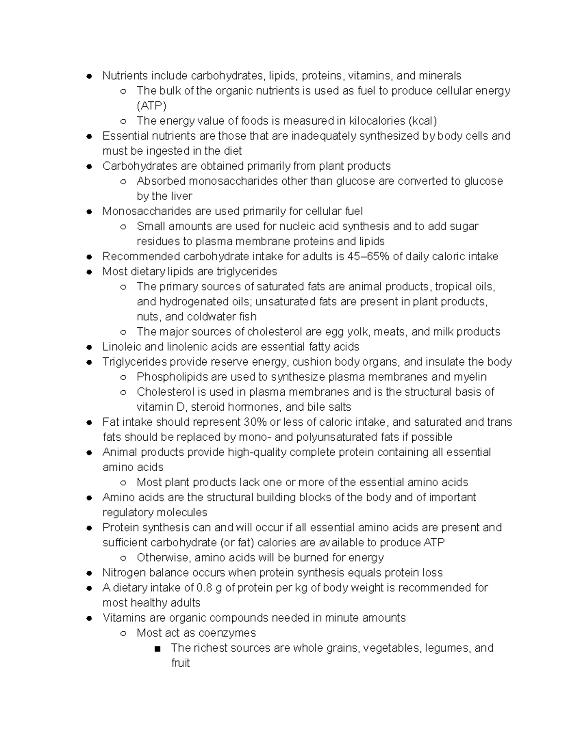 Anatomy Chapter 24 Summary Nutrients include carbohydrates, lipids