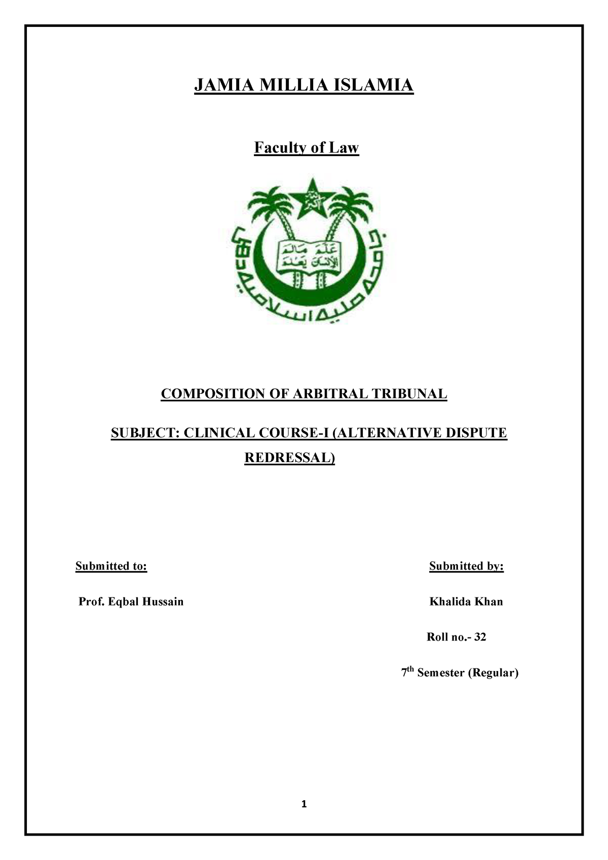 jamia assignment front page