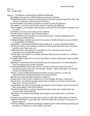 Study guide exam 1 - Study Guide – Exam 1 - PSY 110 - Intro Psychology ...