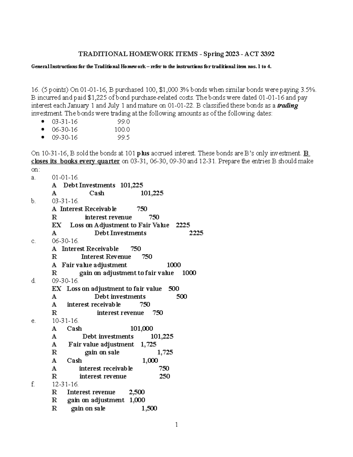 ACT3392HWNos 16to21 - homework - TRADITIONAL HOMEWORK ITEMS - Spring ...
