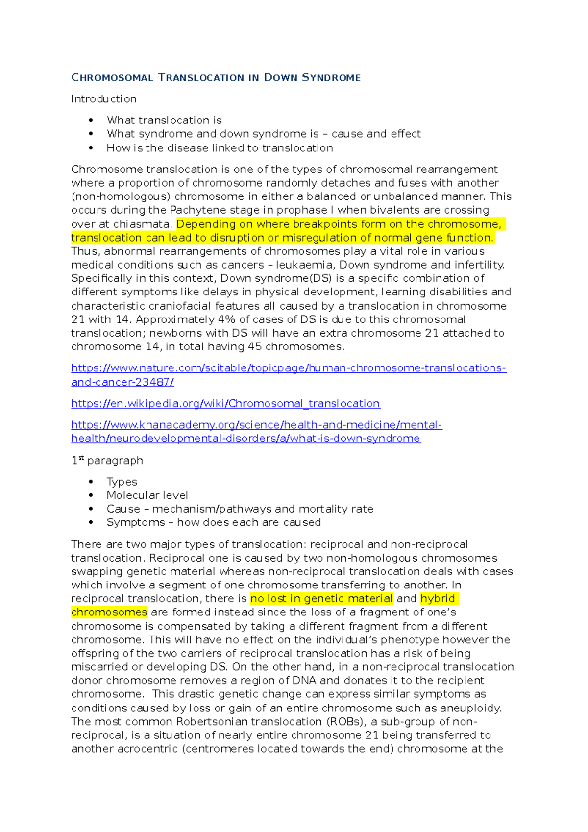 1582872231755 Chromosomal Translocation in Down Syndrome - CHROMOSOMAL ...