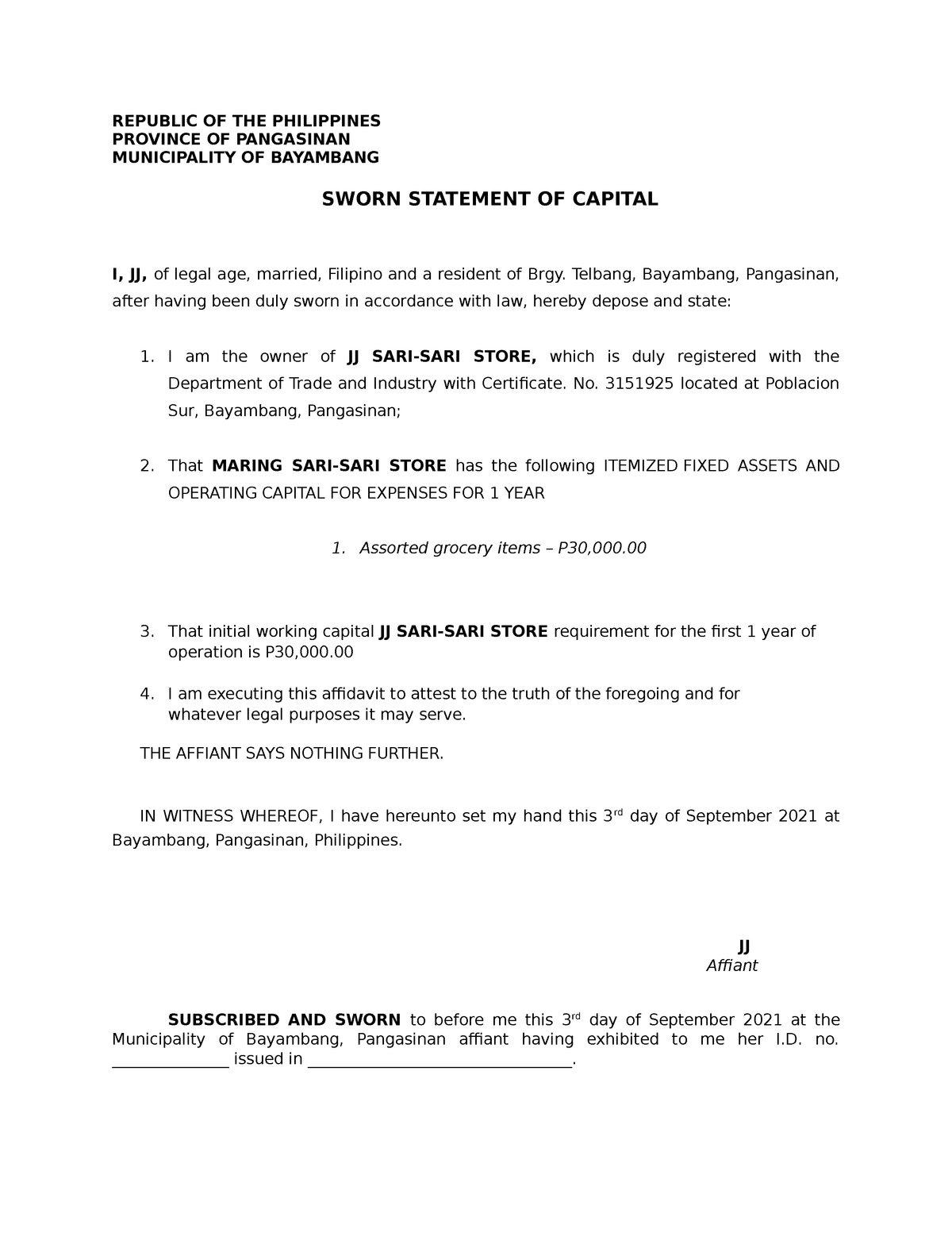 sworn-statement-of-capitalization-republic-of-the-philippines-province-of-pangasinan