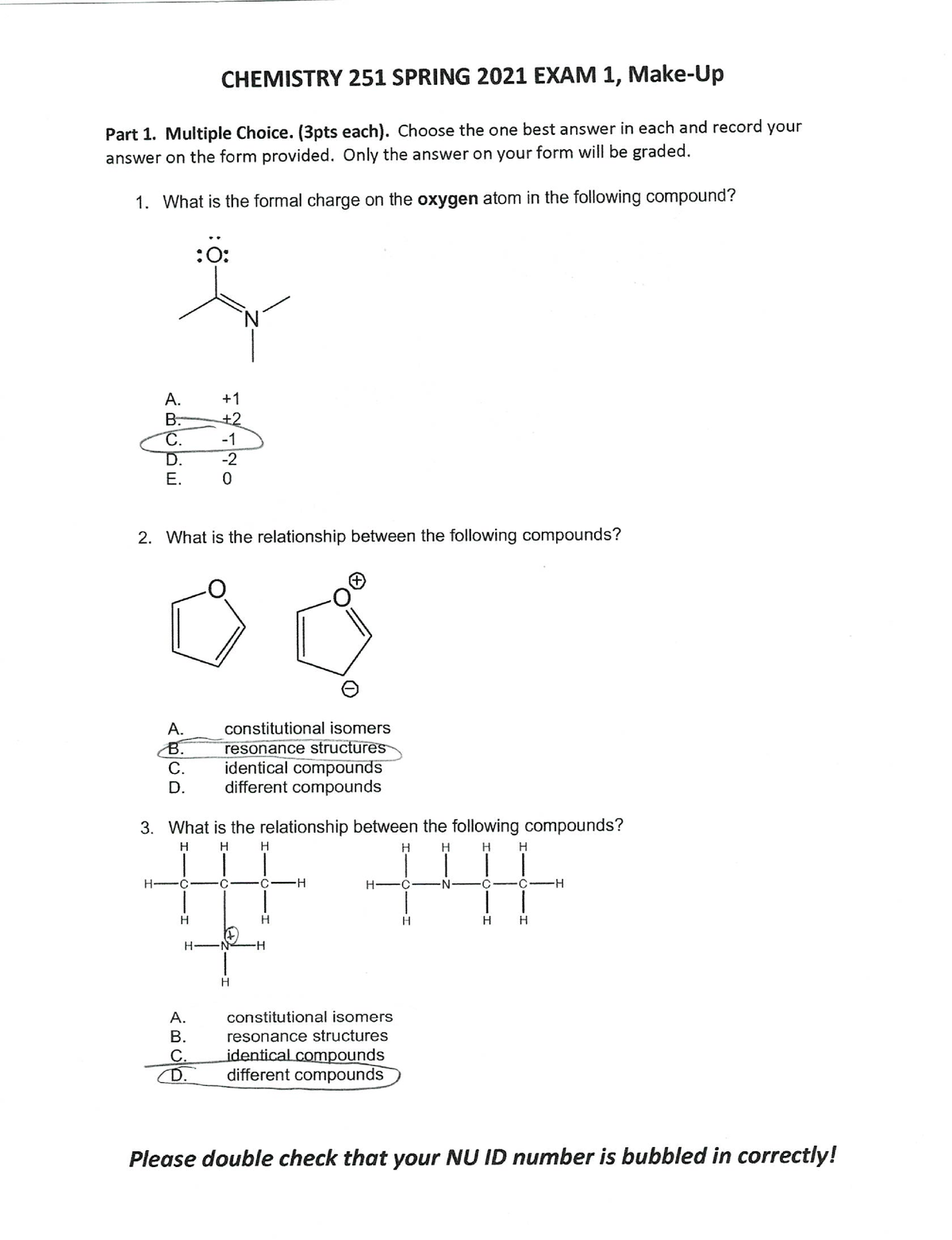 251 Spring 2021 Exam 1, Makeup KEY - CHEM 251 - Studocu