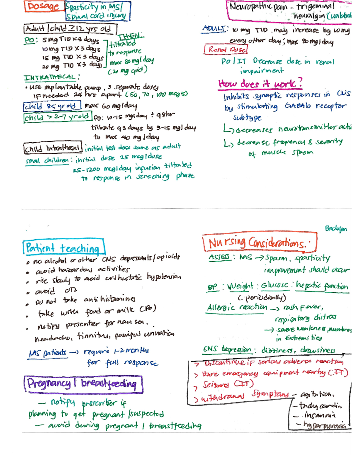 Baclofen page 2 - Week 1 Drug Cards - NSG 124 - Studocu