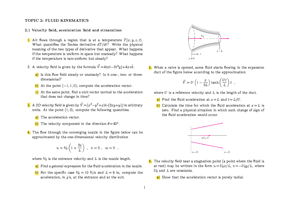 Tema2 - TOPIC 2: FLUID KINEMATICS 2 Velocity field, acceleration field ...