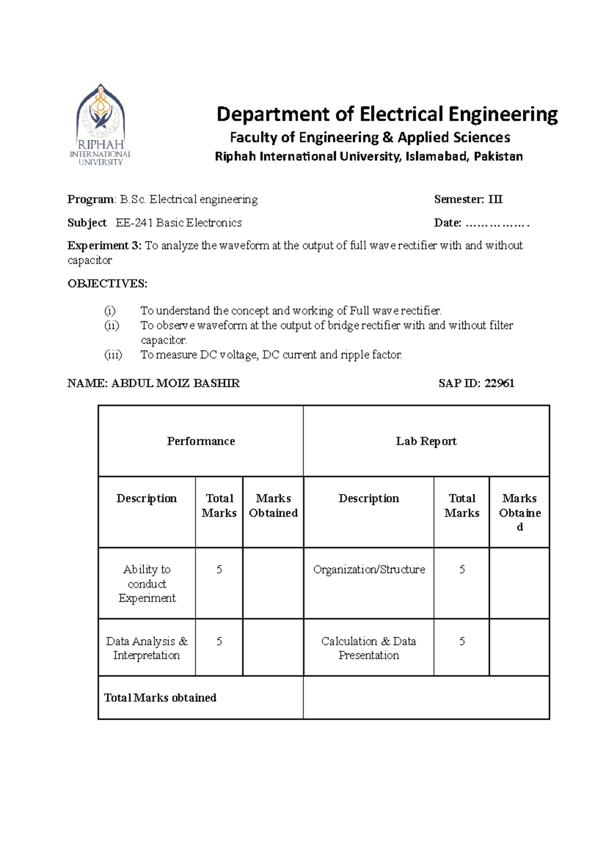 BE 3 - Lecture notes basic electronic - Database - Riphah - Studocu