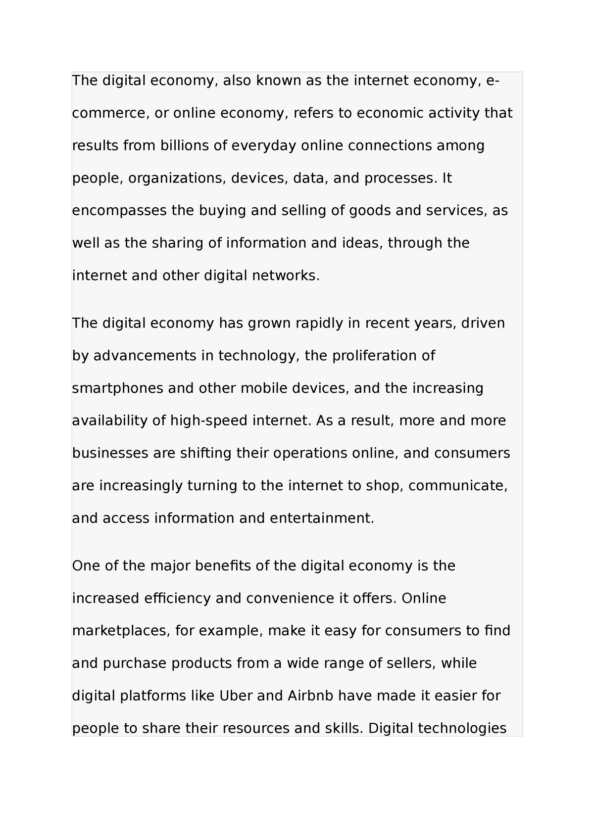 digital economy essay in english