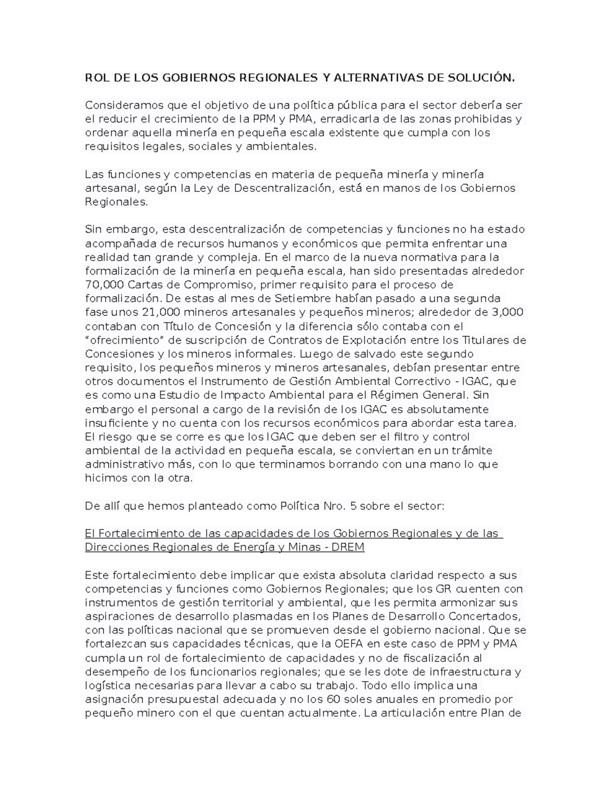 ROL DE LOS Gobiernos Regionales Y Alternativas DE Solución ...